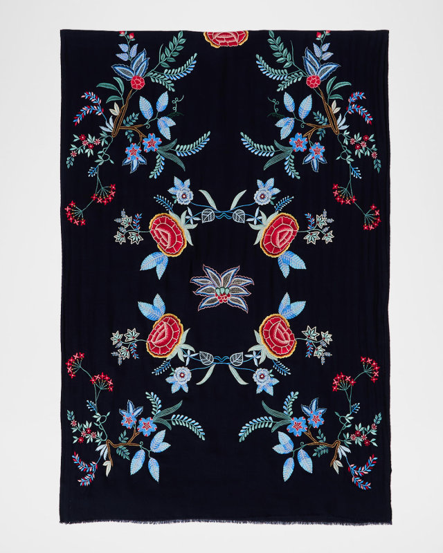 Embroidered Floral Cashmere & Silk Scarf