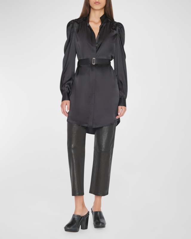 Gillian Long-Sleeve Silk Mini Dress