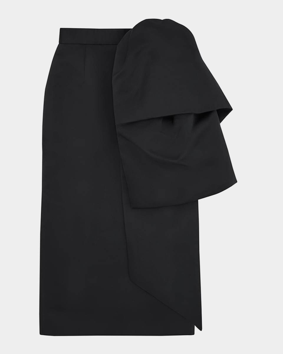 Bow Embellished Satin Midi Skirt