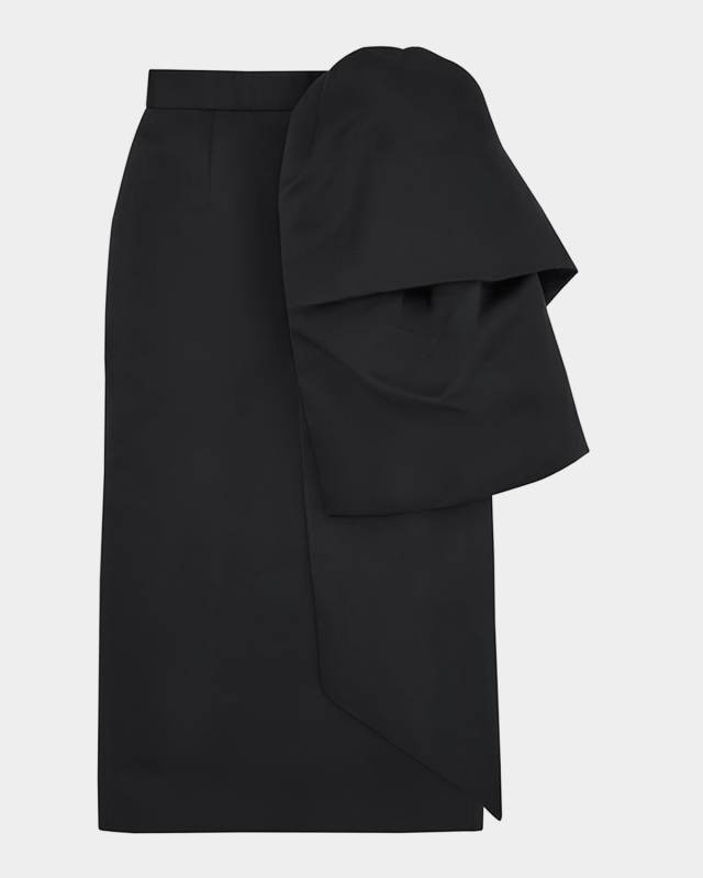 Bow Embellished Satin Midi Skirt