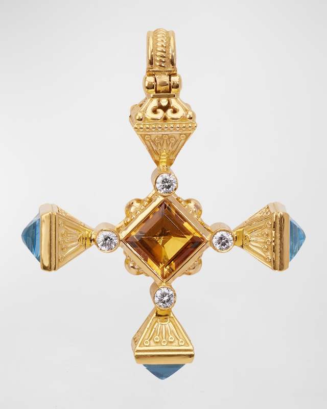 Citrine, Swiss Blue Topaz and White Diamond Pendant