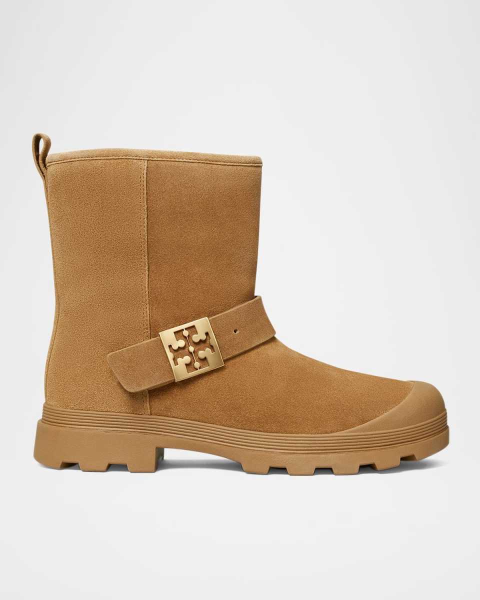 Mellow Suede Shearling Buckle Cozy Booties