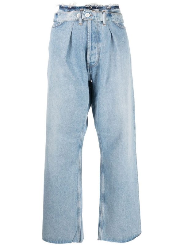 raw-edge wide-leg jeans