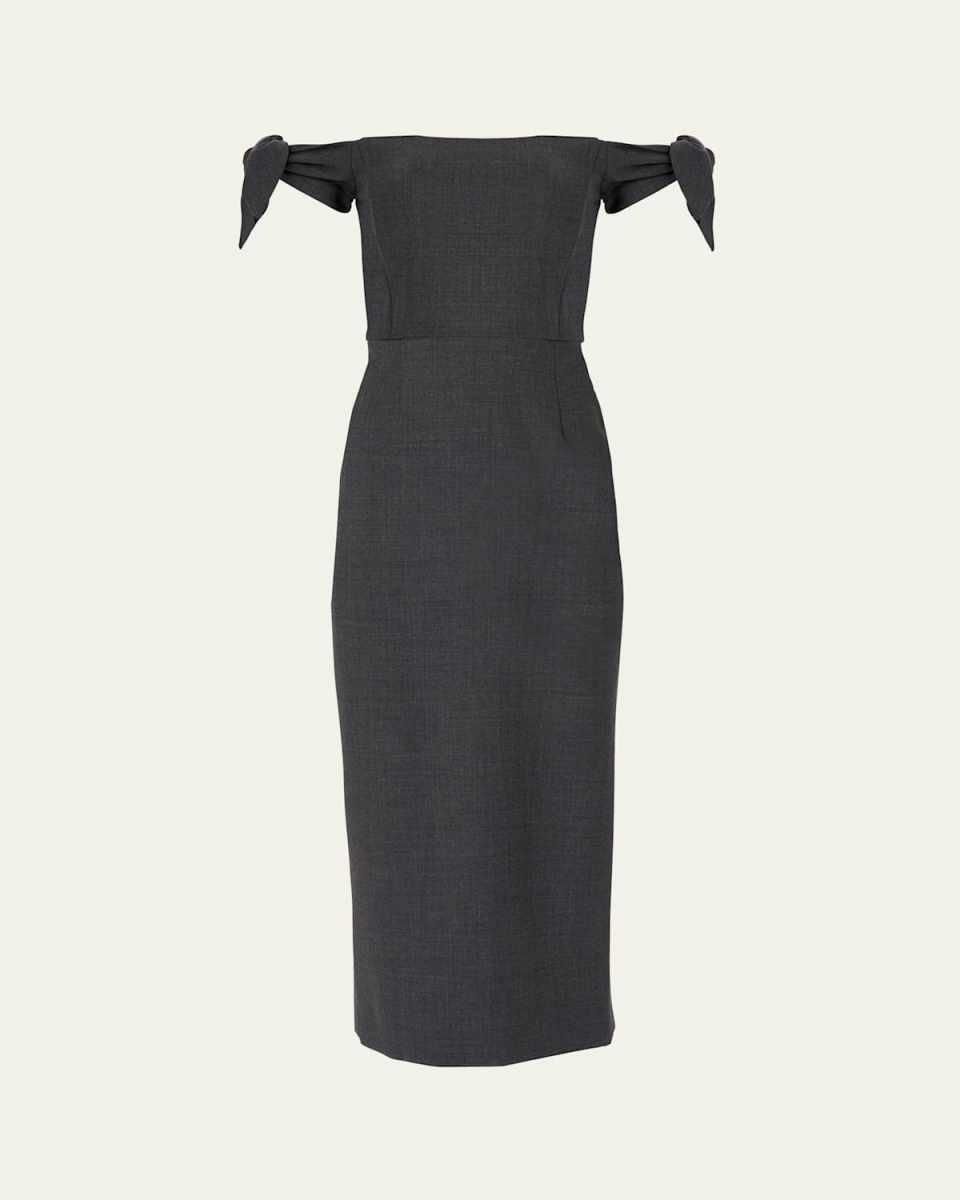 Off-Shoulder Midi Dress with Tie Sleeves