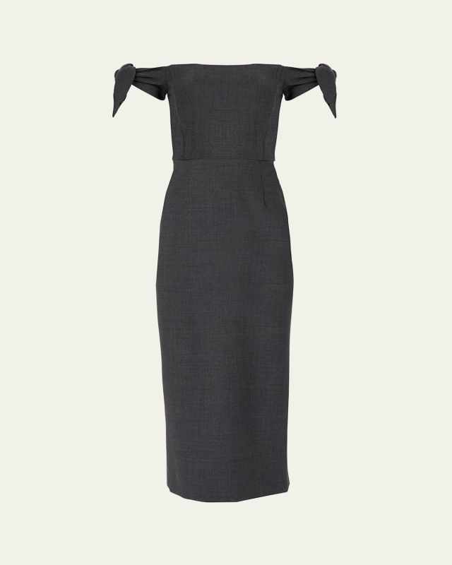 Off-Shoulder Midi Dress with Tie Sleeves