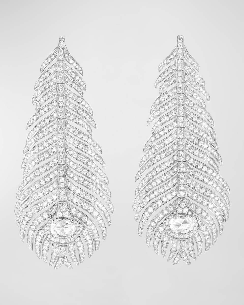 Plume de Paon 18K White Gold Diamond Pendant Earrings