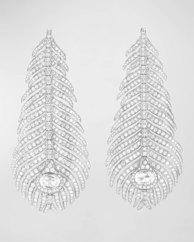 Plume de Paon 18K White Gold Diamond Pendant Earrings