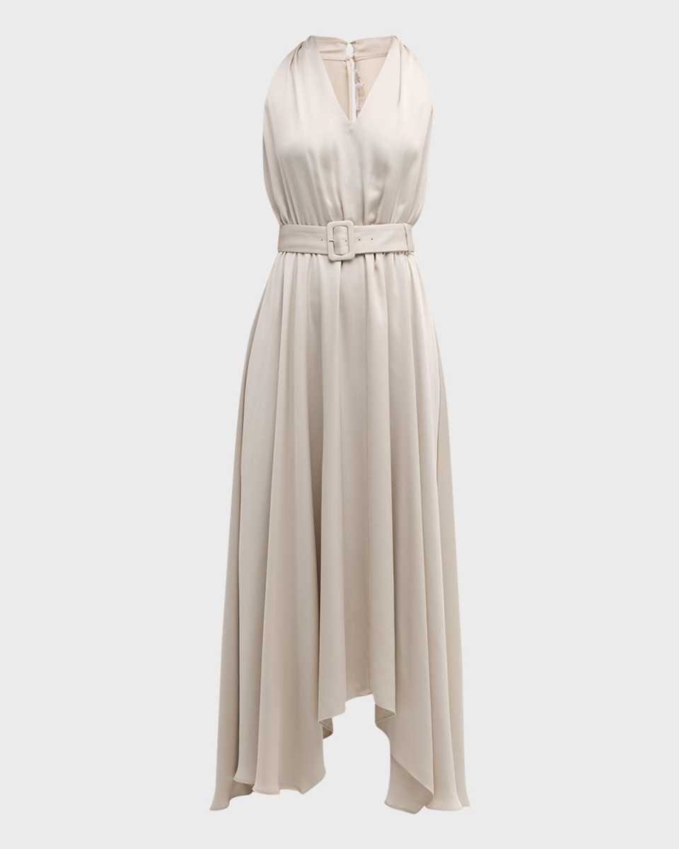 Brynne Belted Satin Midi Dress