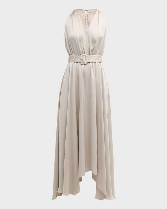 Brynne Belted Satin Midi Dress