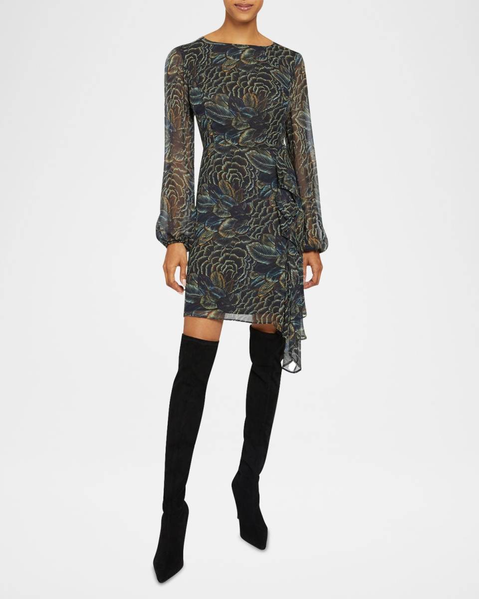 Floral-Print Ruffle Midi Dress