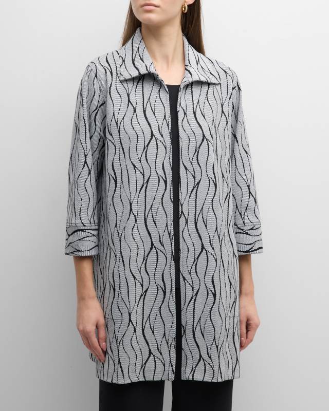 3/4-Sleeve Wave Intarsia Knit Topper