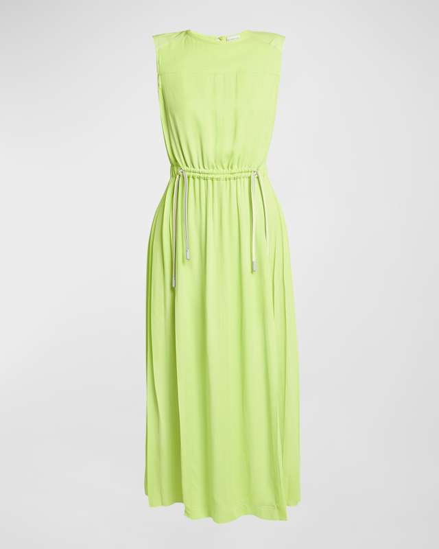 Pleated Drawstring Midi Dress