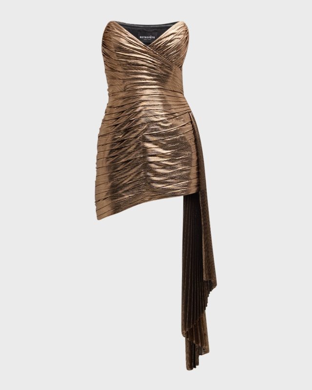 Daniele Strapless Draped-Sash Lamé Mini Dress
