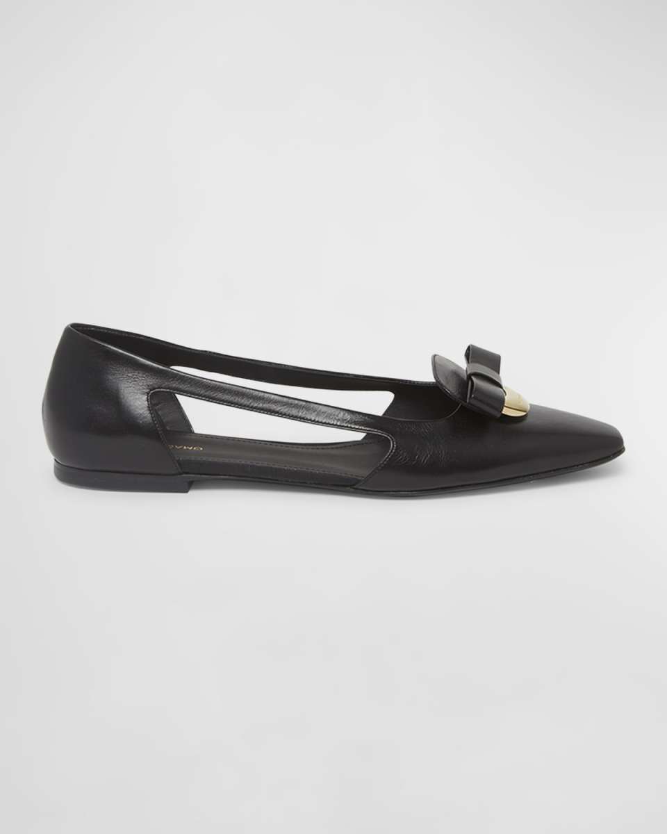 Terea Leather Bow Cutout Ballerina Flats