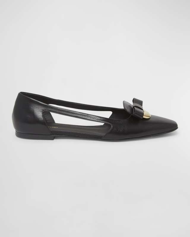 Terea Leather Bow Cutout Ballerina Flats