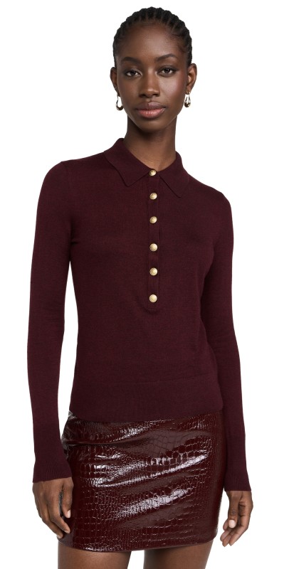L'AGENCE Sterling Collared Sweater Dark Syrah/Gold