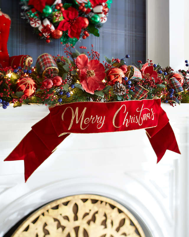 Red Merry Christmas Velvet Banner