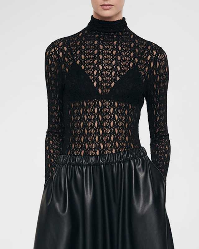 Lace Long-Sleeve Turtleneck Top