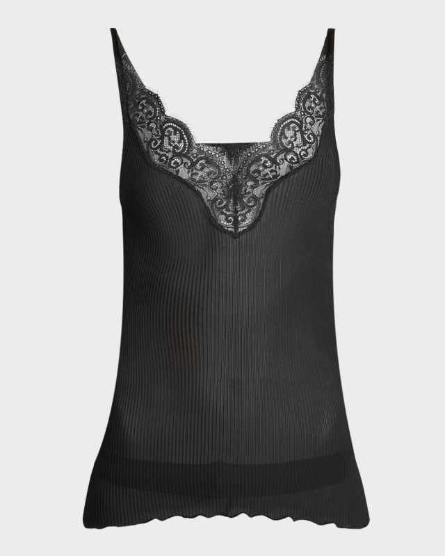 Ribbed Knit Tank Top with Lace Detail