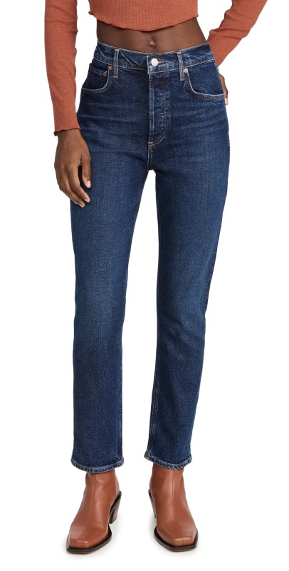 AGOLDE Riley Long High Rise Straight Jeans Divided