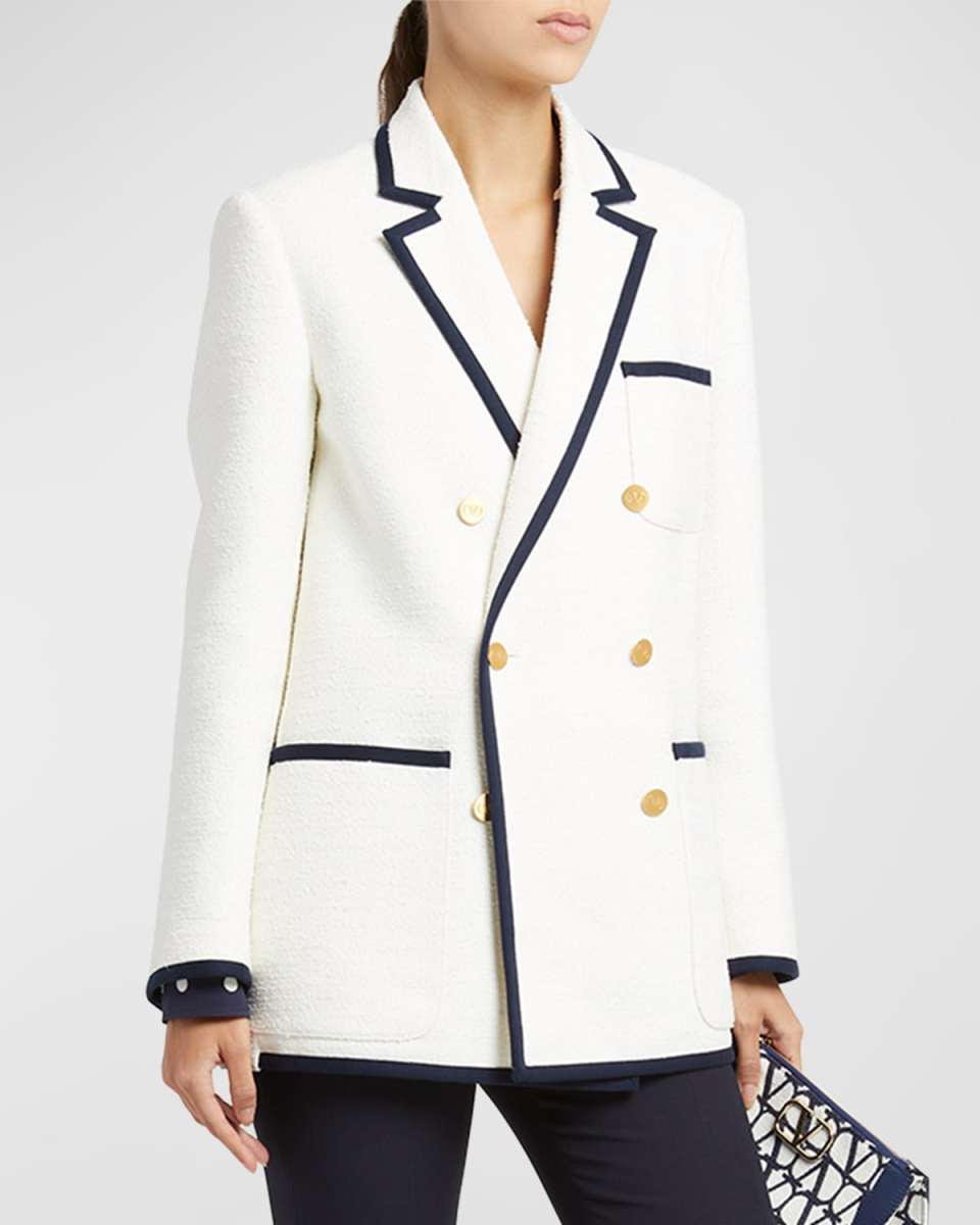 Crisp Tweed Blazer Jacket with Contrast Trim