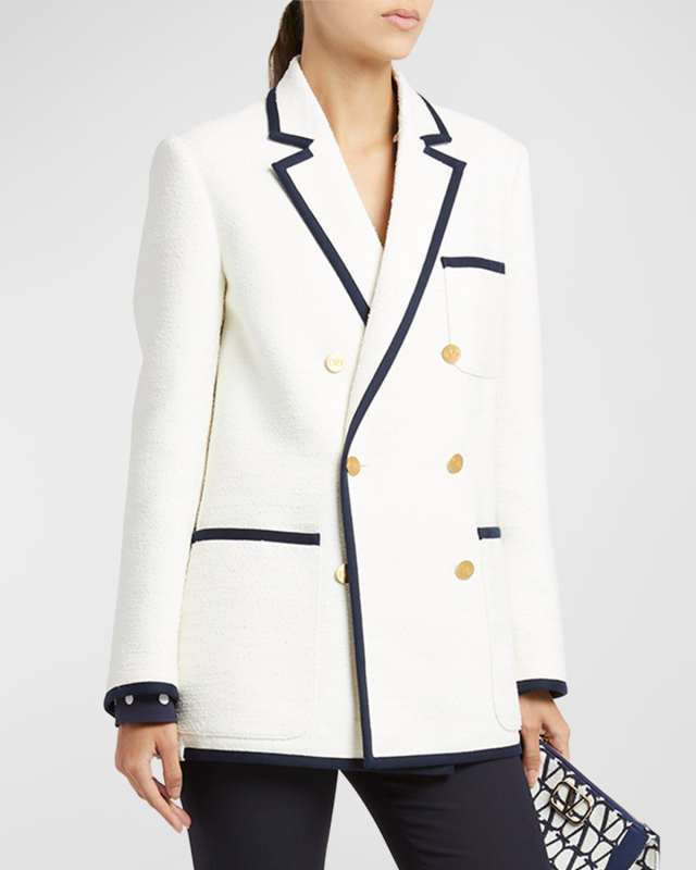 Crisp Tweed Blazer Jacket with Contrast Trim