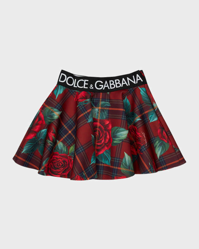 Girl's Roses-Print Scuba Mini Skirt, Size 8-
