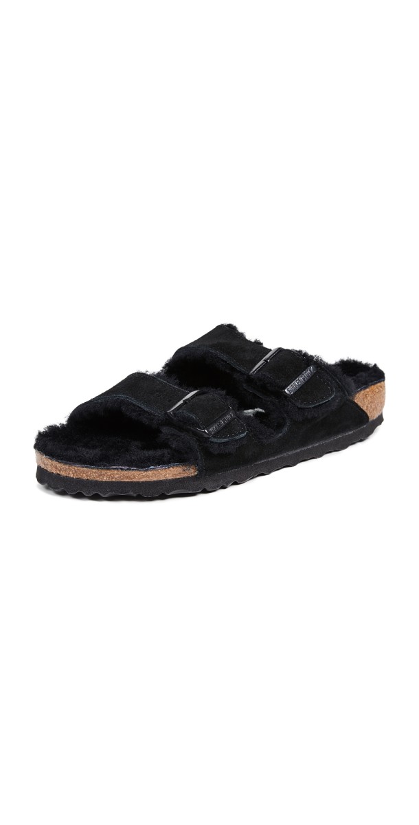 Birkenstock Arizona Shearling Sandals - Narrow Black