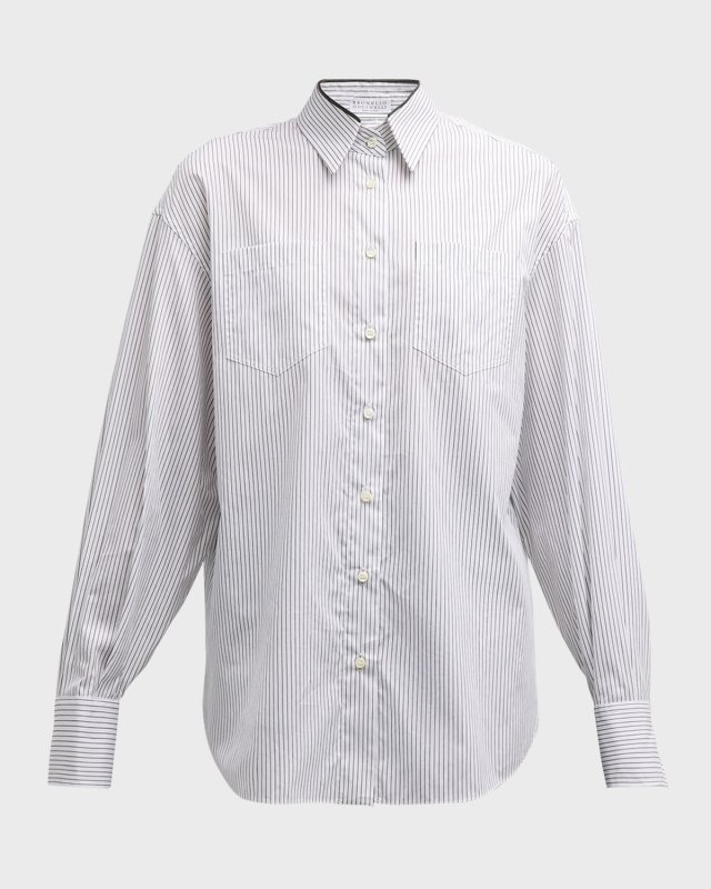 Striped Poplin Button-Front with Monili Tri