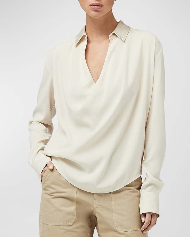 Phillipa Draped Long-Sleeve Blouse