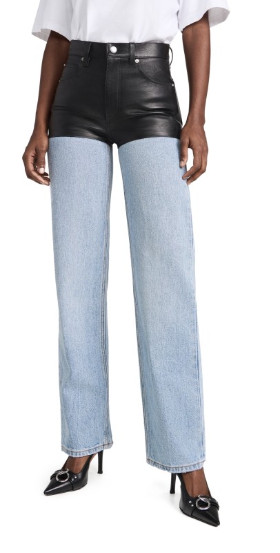 Alexander Wang 5 Pocket Leather Stacked Hem Jeans Vintage Faded Indigo