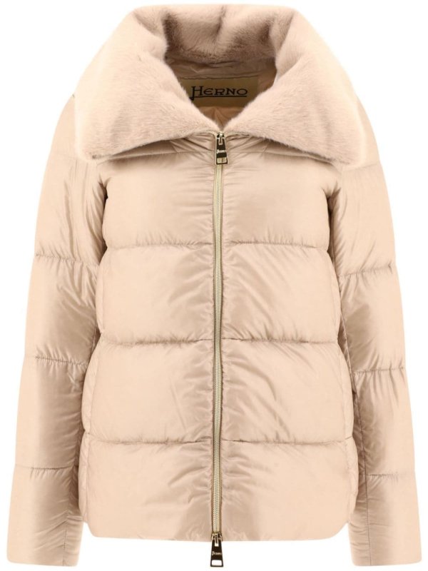 faux-fur collar quilted jacket