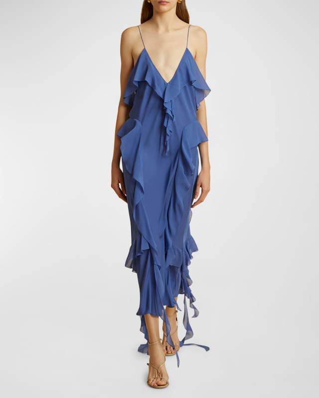 Pim Cascading-Ruffles Sleeveless Maxi Dress