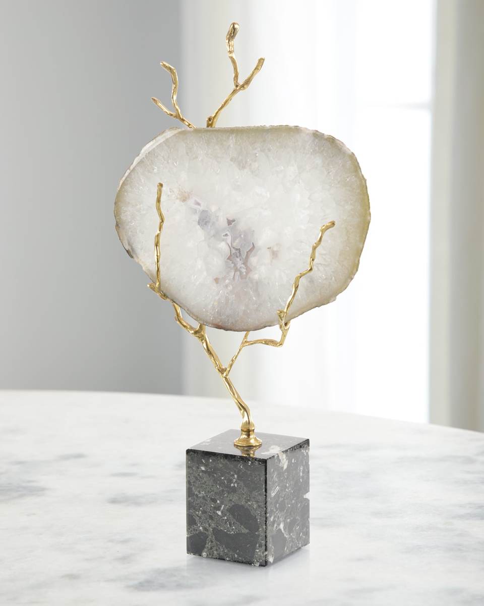 White Agate Held in Brass Branch