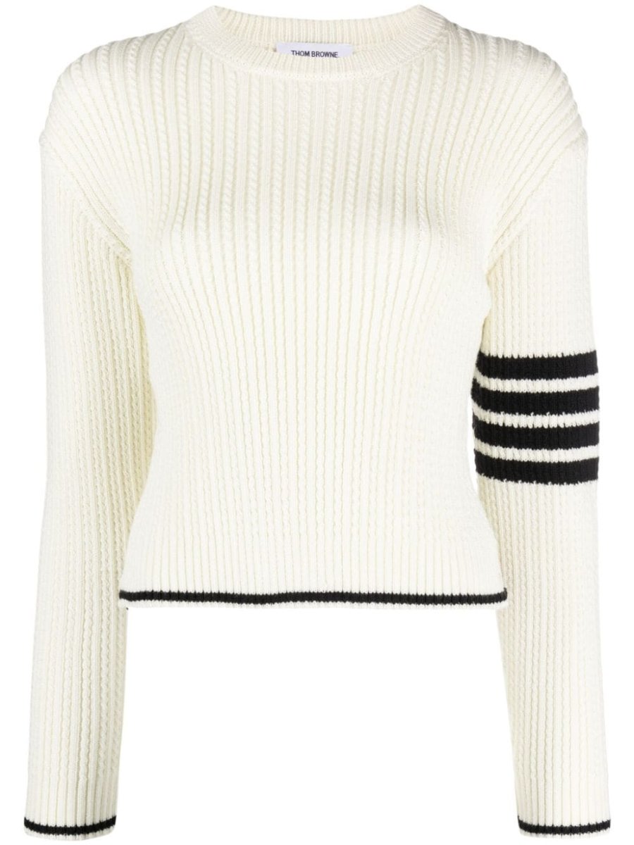 stripe-detailing cable-knit jumper