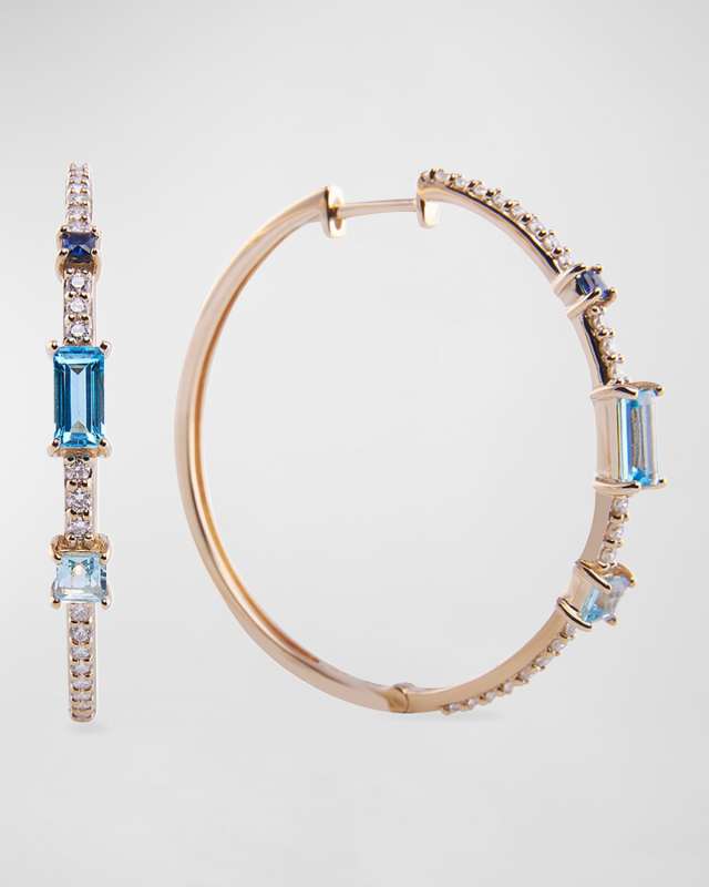 14k Multi-Stone Hoop Earrings