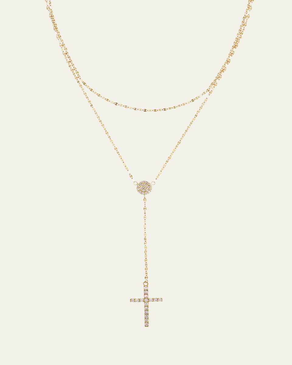 Diamond Cross Double Strand Lariat Necklace