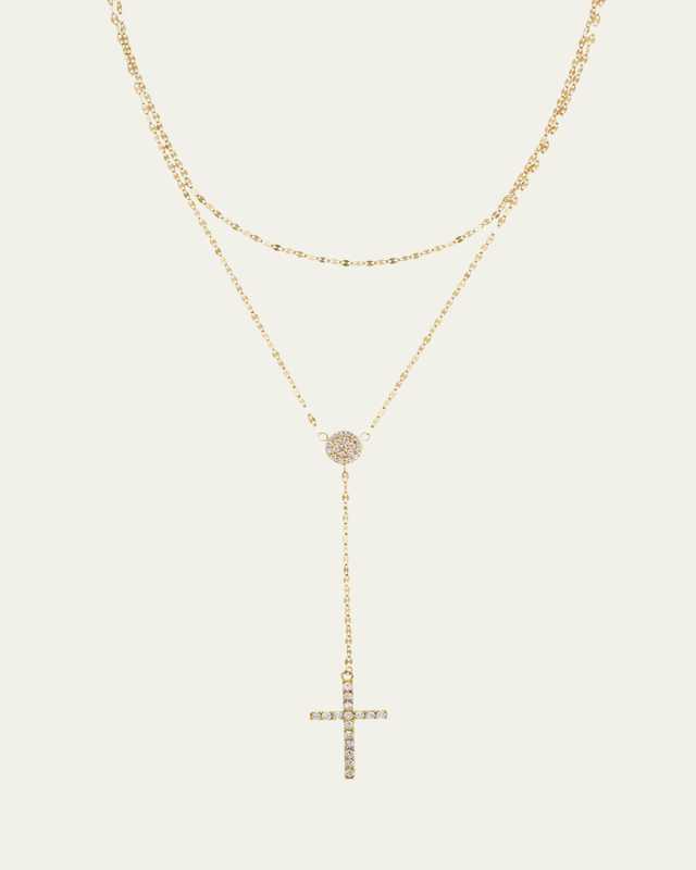 Diamond Cross Double Strand Lariat Necklace