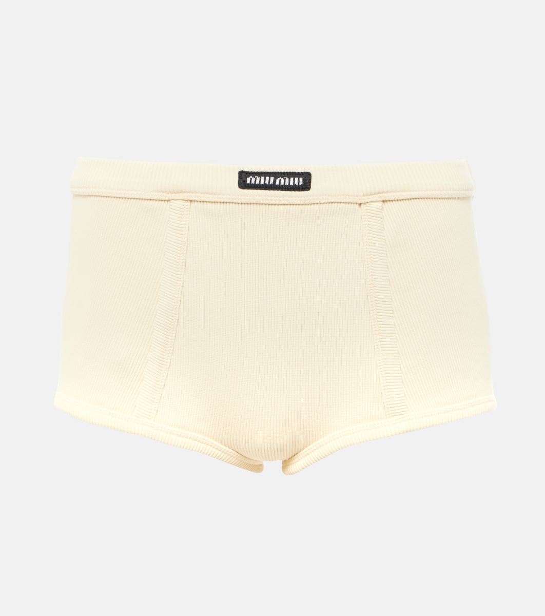 MIU MIU Logo ribbed-knit cotton jersey briefs