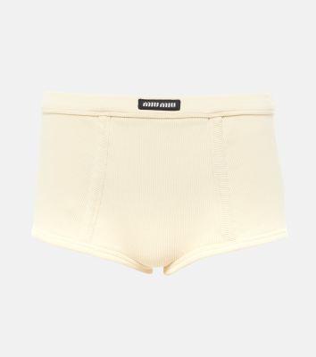 MIU MIU Logo ribbed-knit cotton jersey briefs