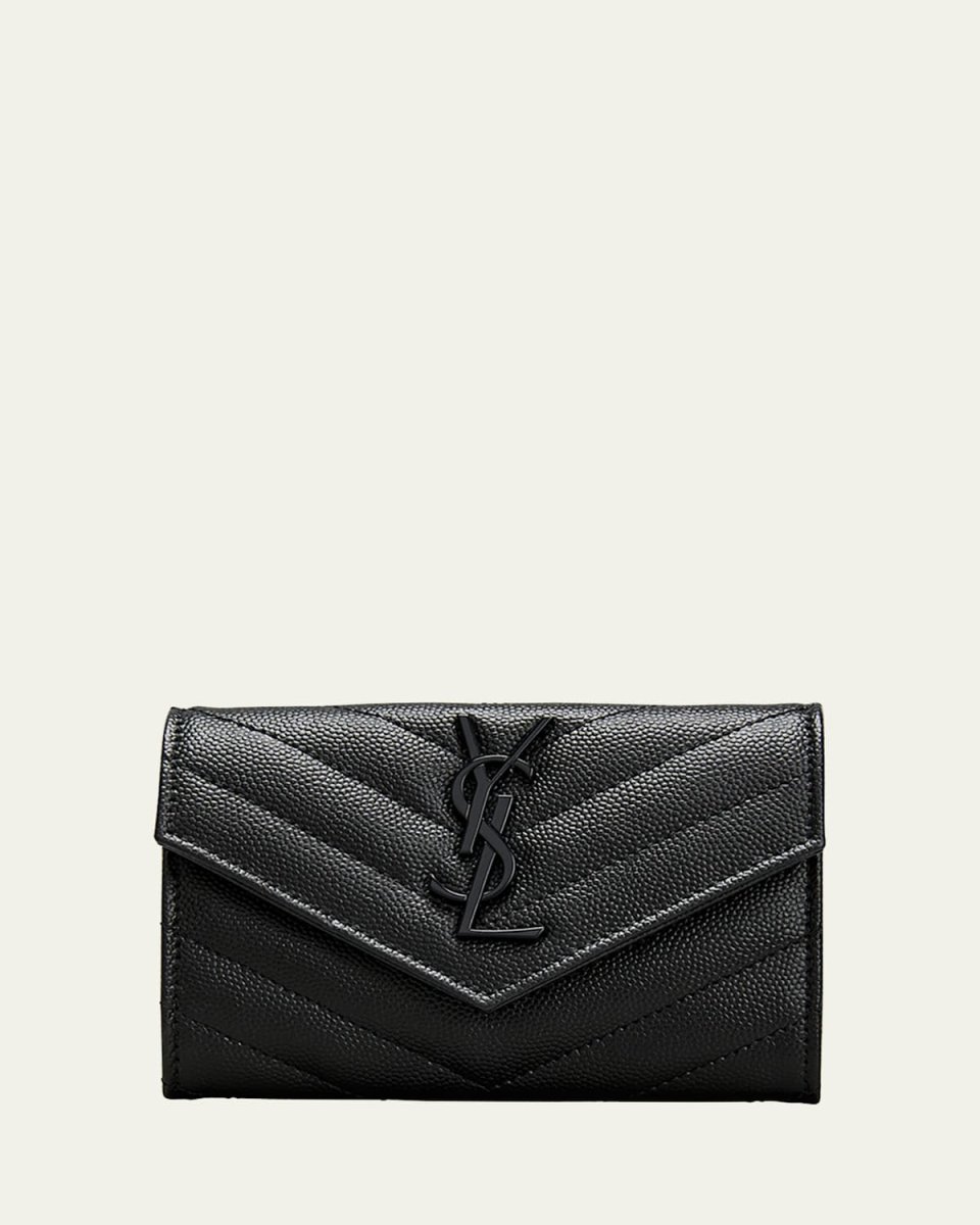 YSL Monogram Small Flap Wallet in Grained Leather