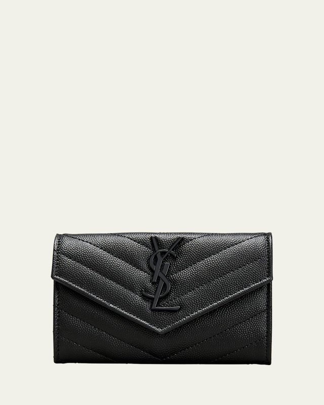 YSL Monogram Small Flap Wallet in Grained Leather