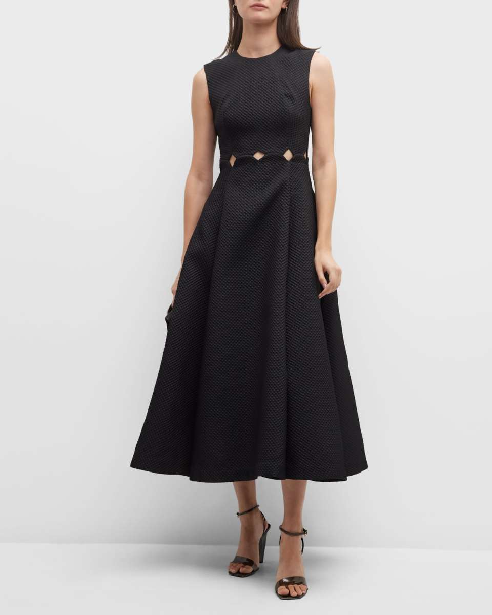 Scallop Cutout Quilted Midi Dress