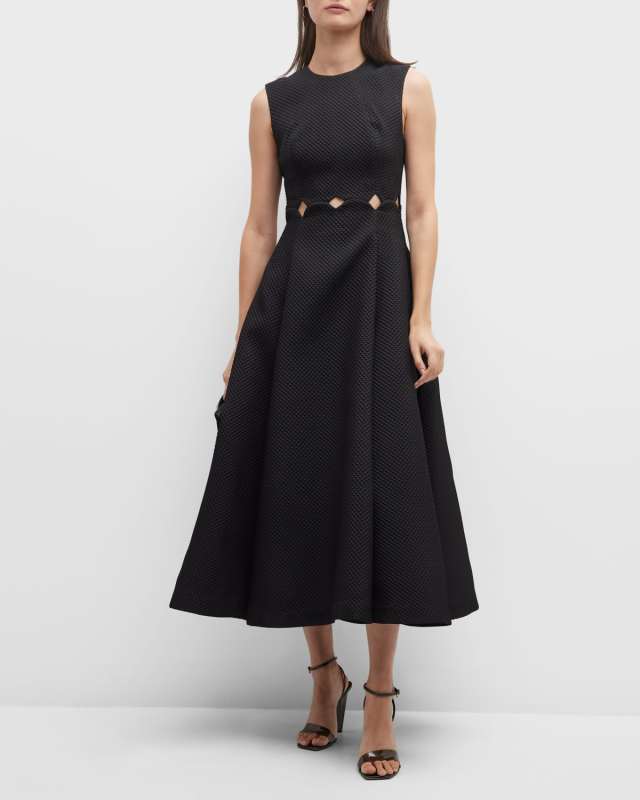 Scallop Cutout Quilted Midi Dress