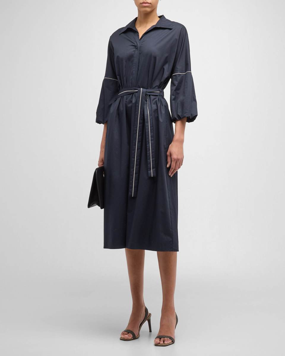 Belted Chain-Trim Midi Shirtdress
