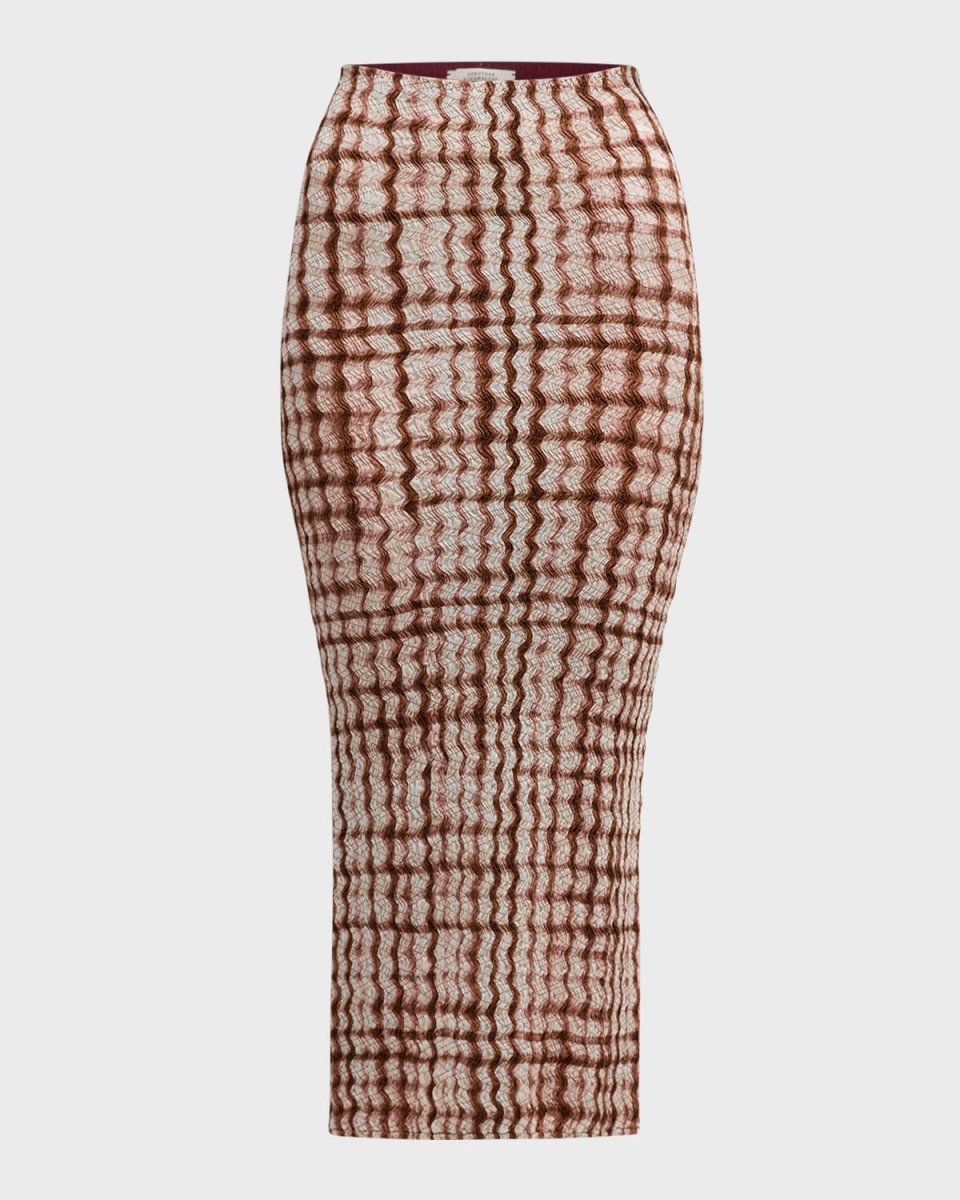 Checked Statement Smocked Pencil Skirt