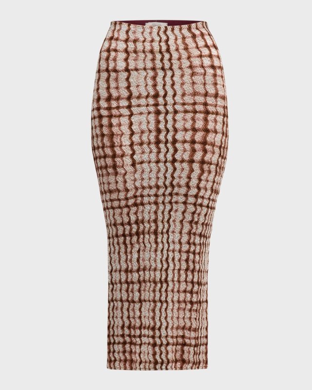 Checked Statement Smocked Pencil Skirt