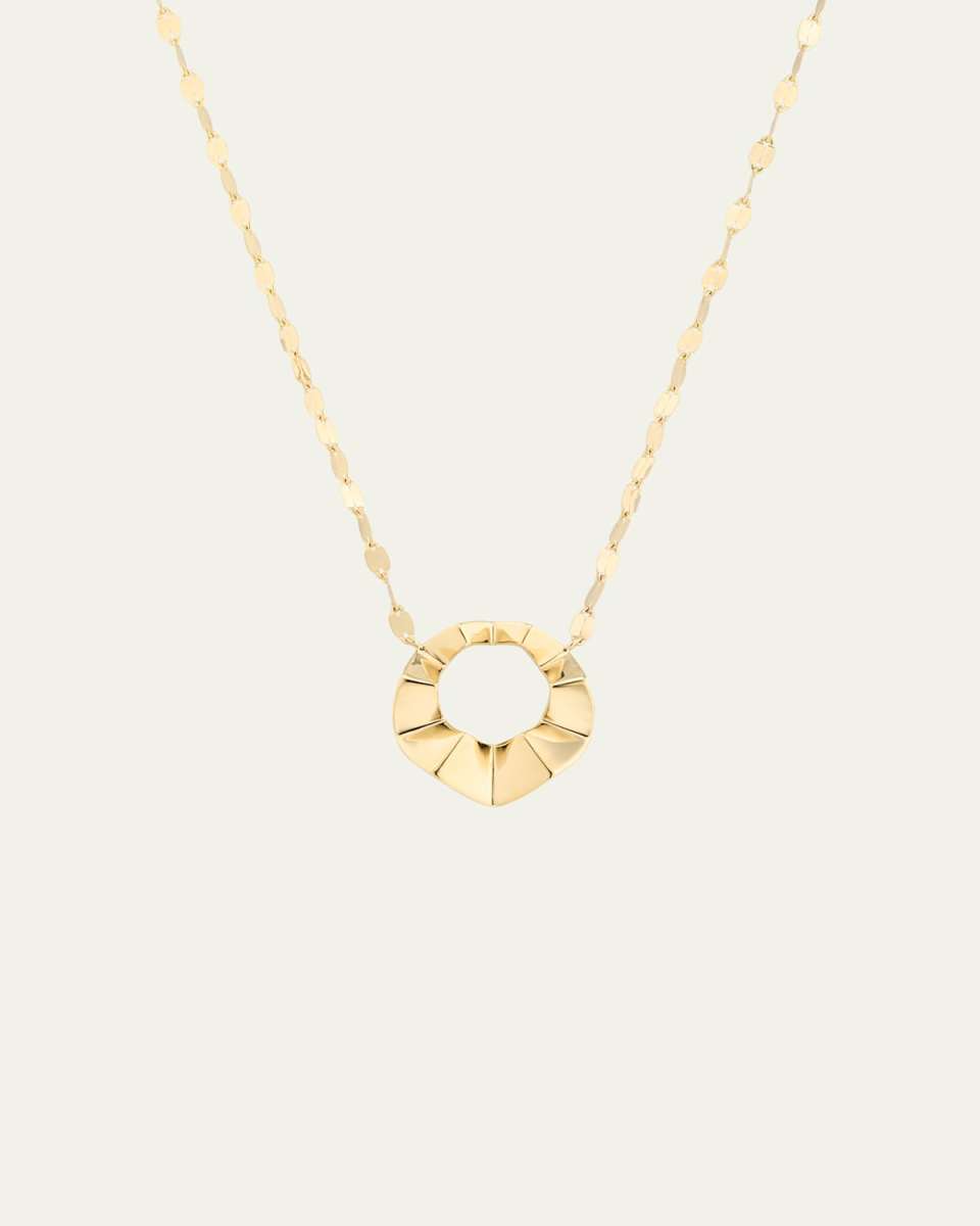 14K Yellow Gold Geometric Crinkle Pendant Necklace
