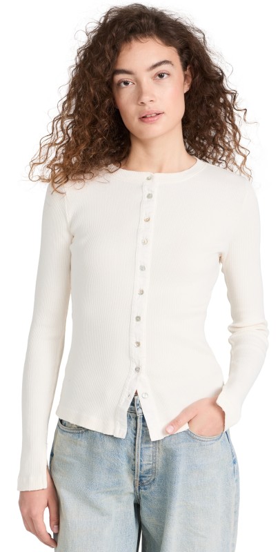 AMO Lacy Rib Cardigan Bone