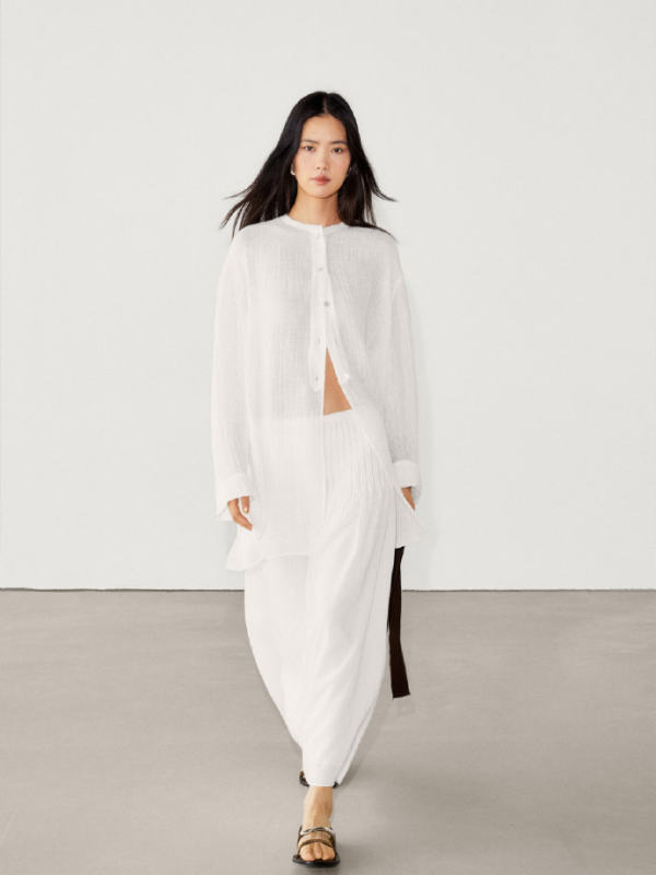 Massimo Dutti 100% linen oversize blouse with long sleeves